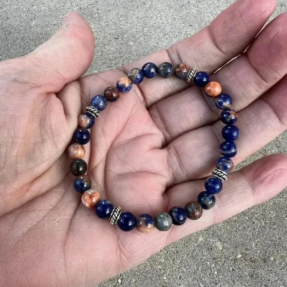 Orange Sodalite, Orange and Blue Orange Jade Stretch Bracelets, Unisex Bracelets